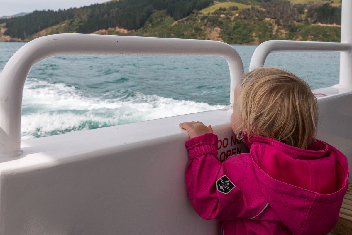 Noordereiland of Zuidereiland in Nieuw Zeeland met kinderen het water op